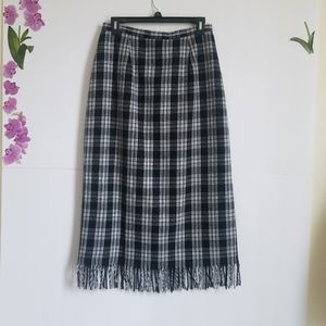 VINTAGE WOOL HOUNDSTOOTH FRINGE SKIRT SIZE 10